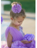 Purple Tulle V Back Ruffled Flower Girl Dress